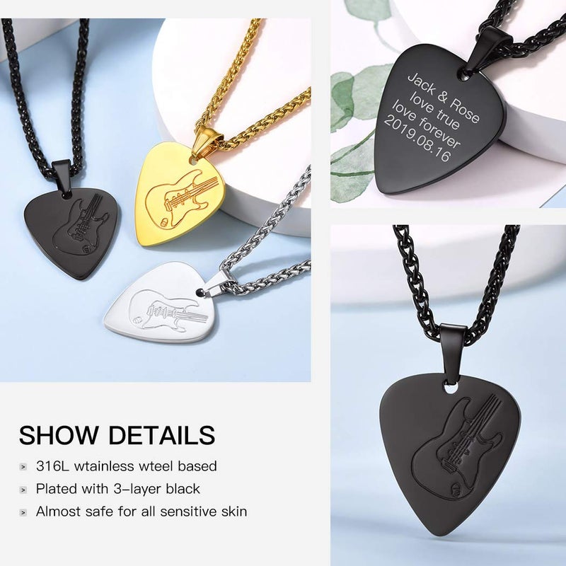 Suplight Stainless Steel Black Guitar Pick Necklace for Men Waterproof Guitar Picks Holder Pendant Plectrum Music Note Necklace Musical Guitarist Jewelry Gift for Women Men - Image 5